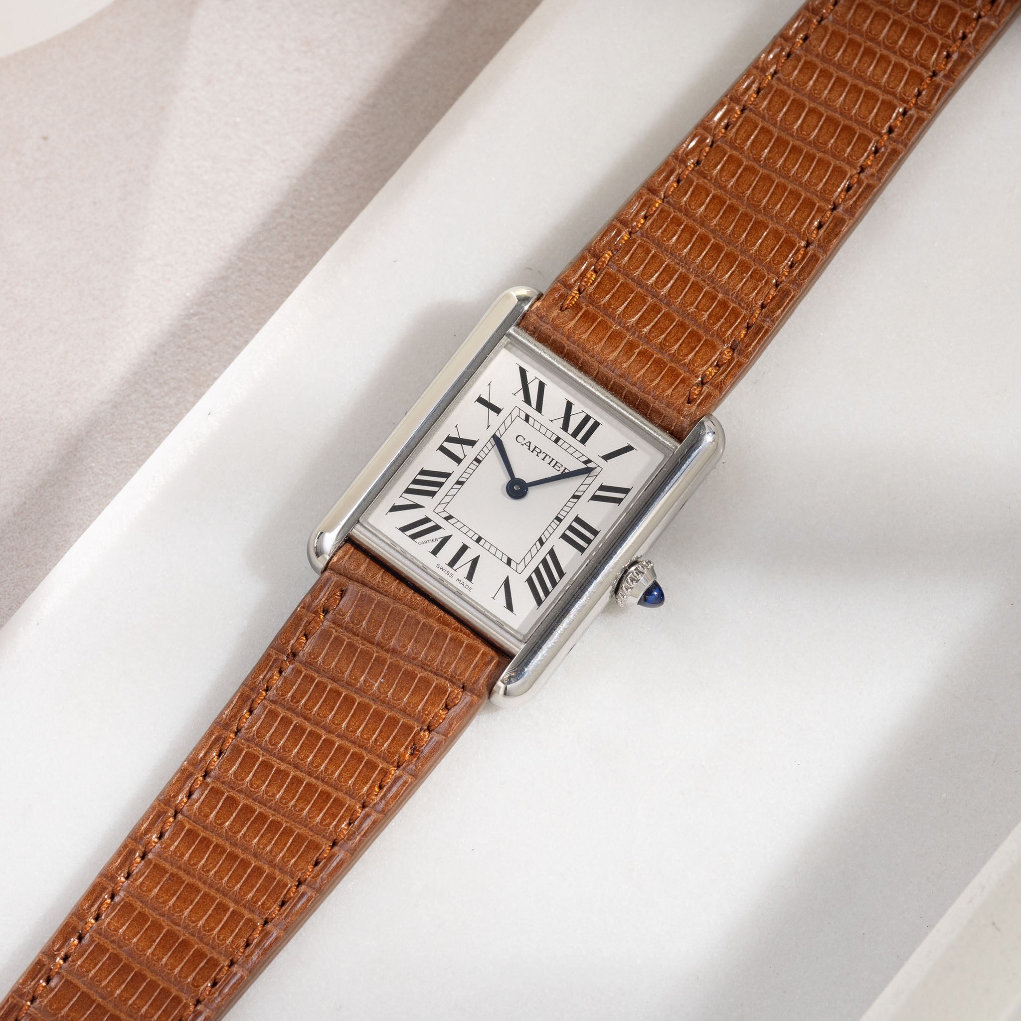 Horlogeband voor Cartier Tank Must (2021-2024) - The Cognac Brown Lizard