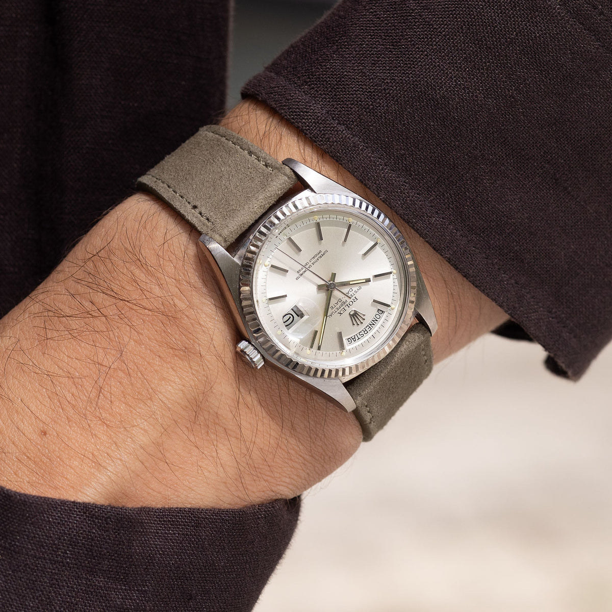Goatskin Suede Leather Watch Strap - Mushroom Brown  on Rolex Day Daye