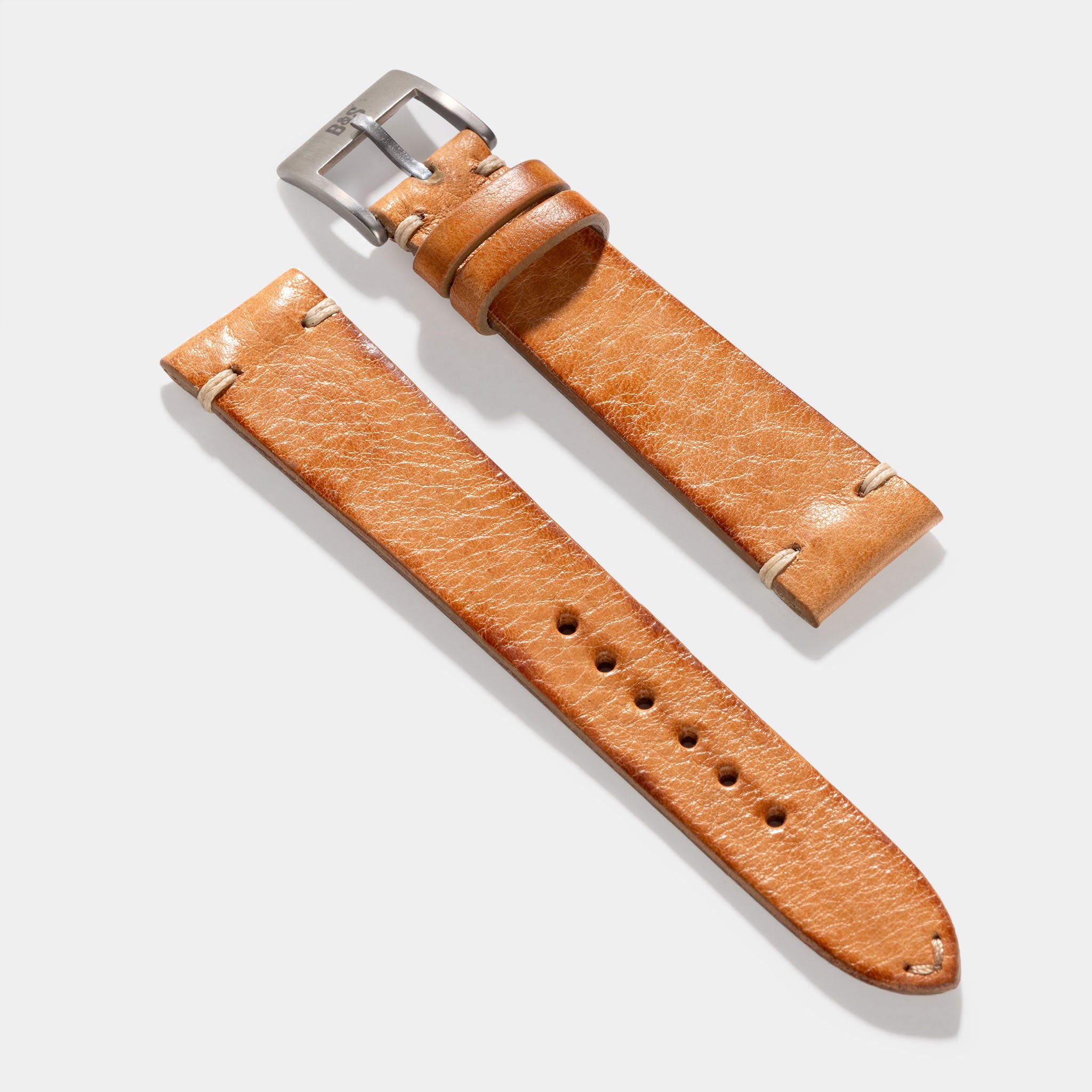Natural  Grain Caramel Brown Leather Watch Strap