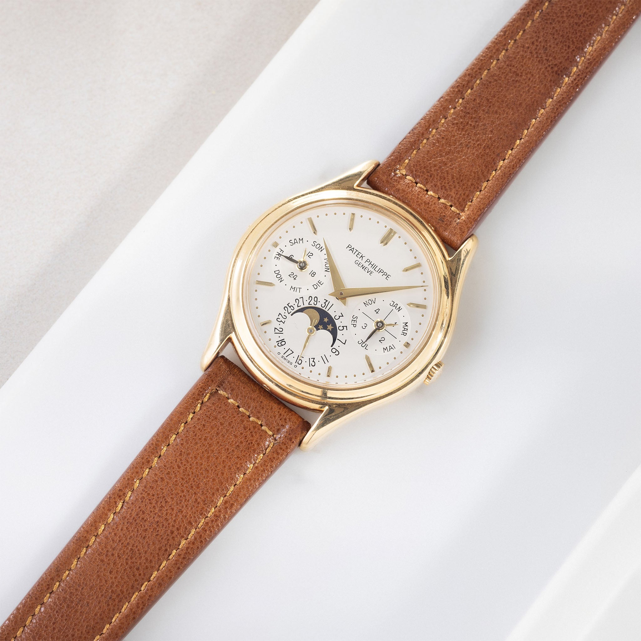 Amber Brown Sculptured Smooth Calfskin Watch Strap – Retro Dress