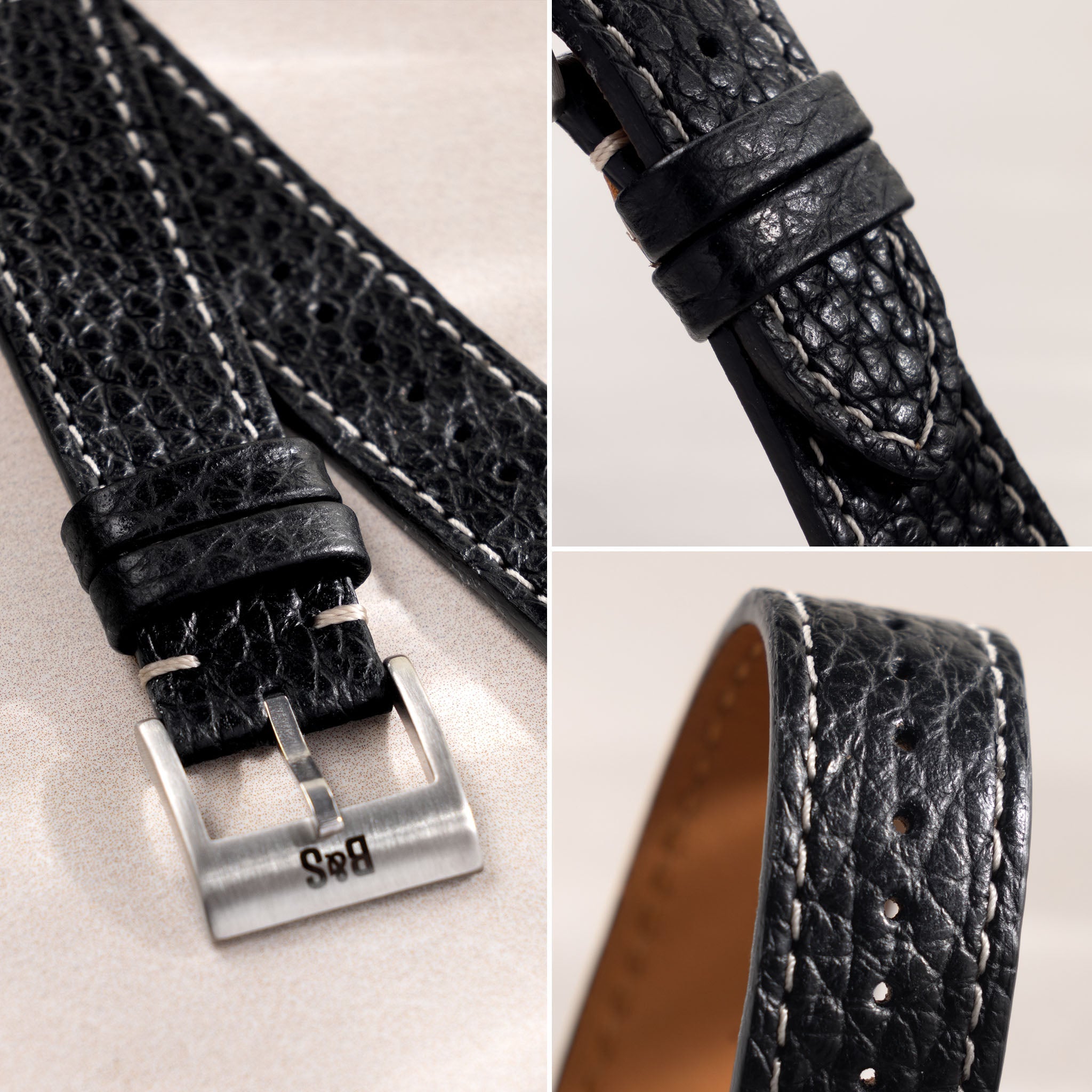 Grained Black Leather Watch Strap