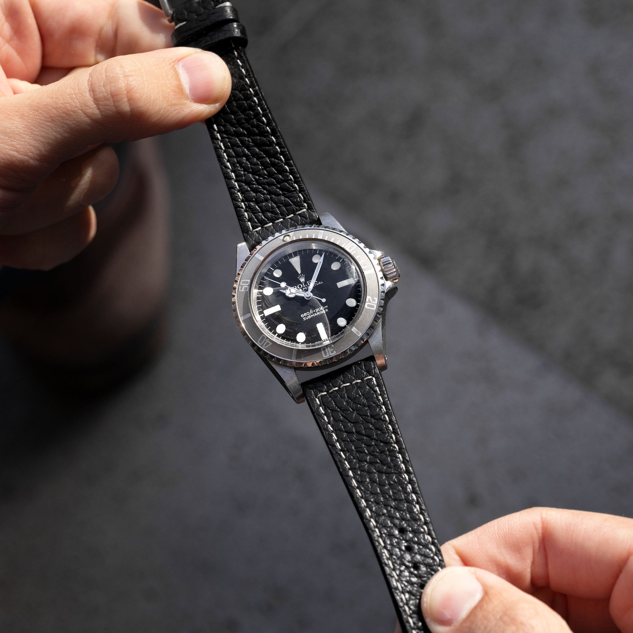 Grained Black Leather Watch Strap