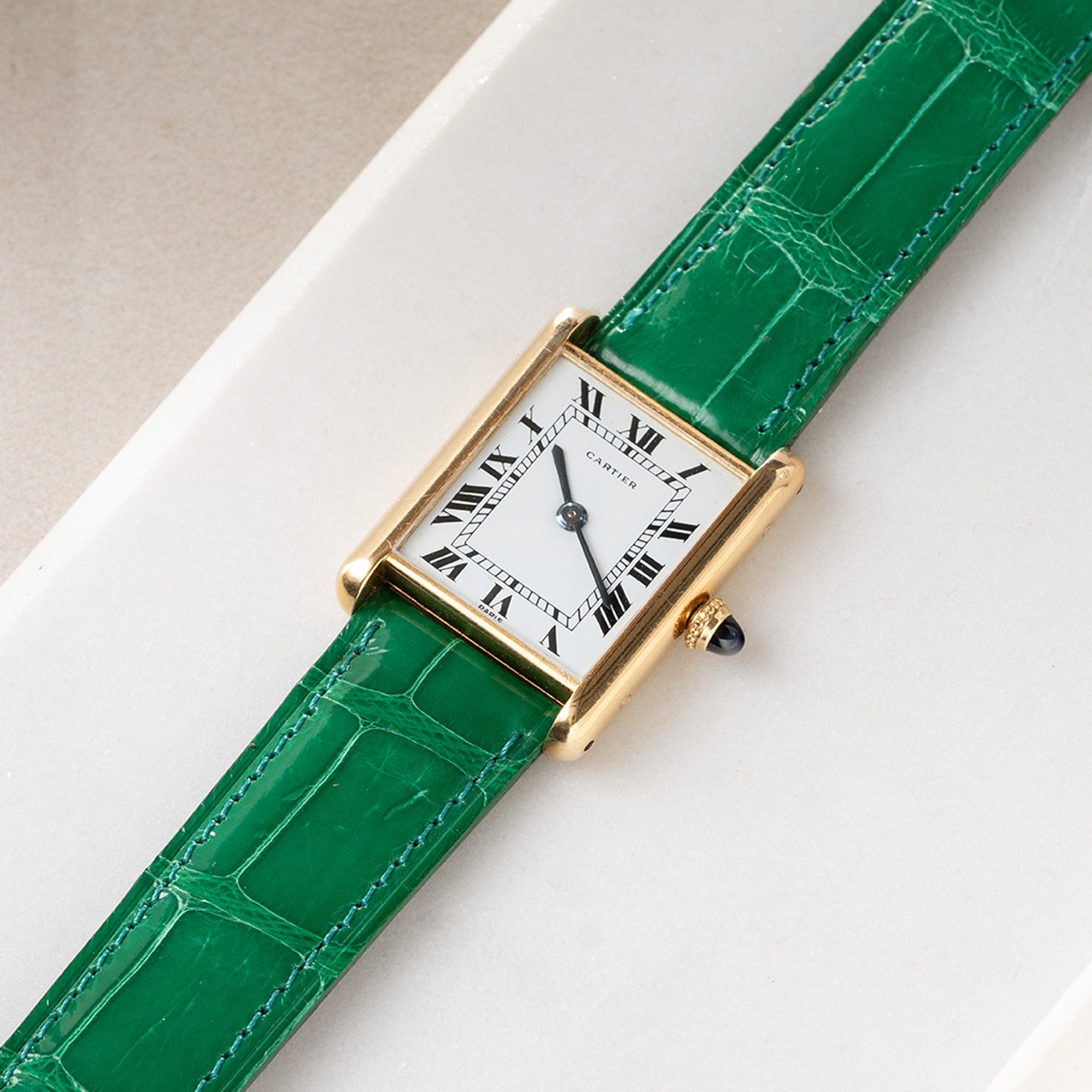 Horlogeband voor Cartier 17.5 mm - The Smaragd Green Full Cut Alligator