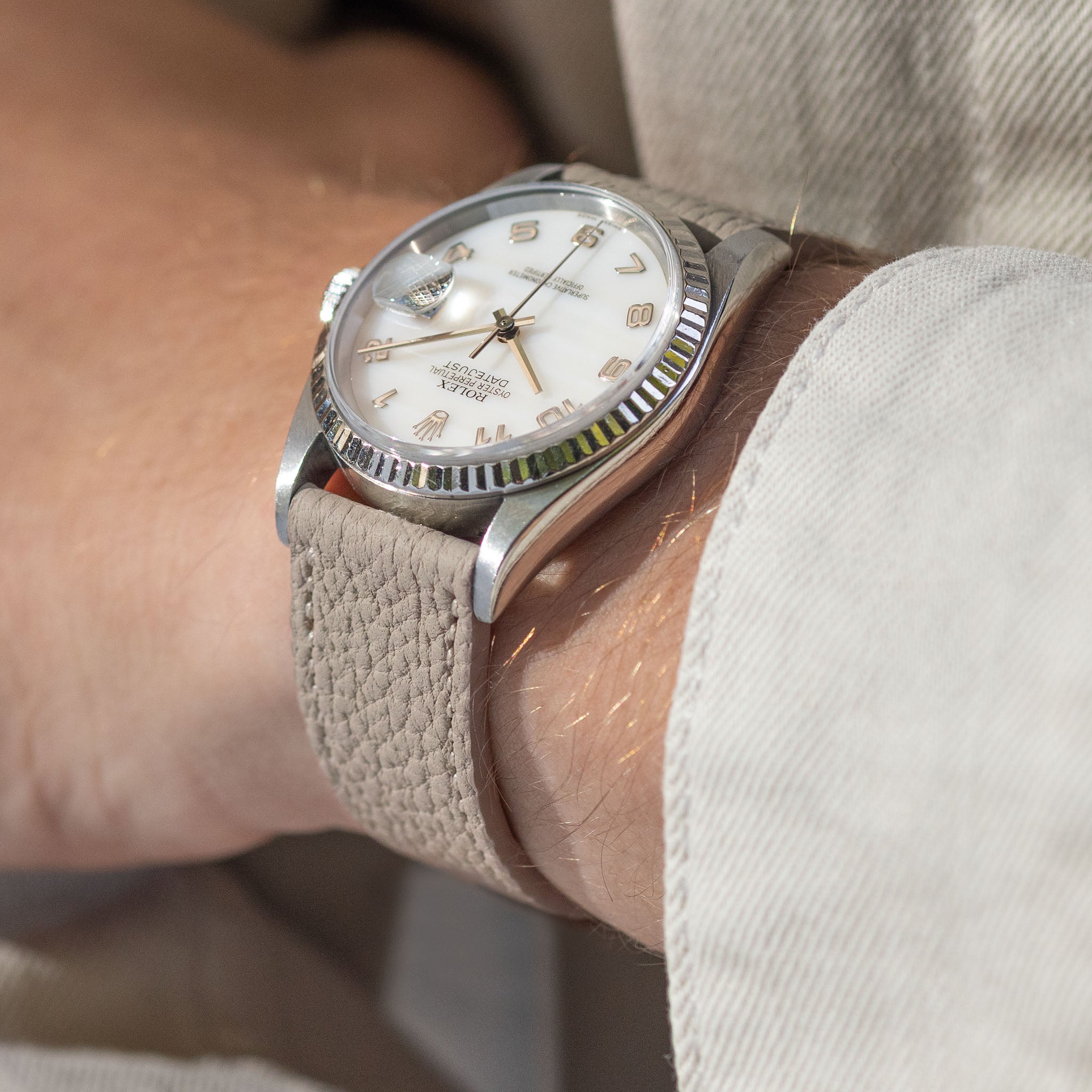 Grana Light Grey Tonal Leather Watch Strap