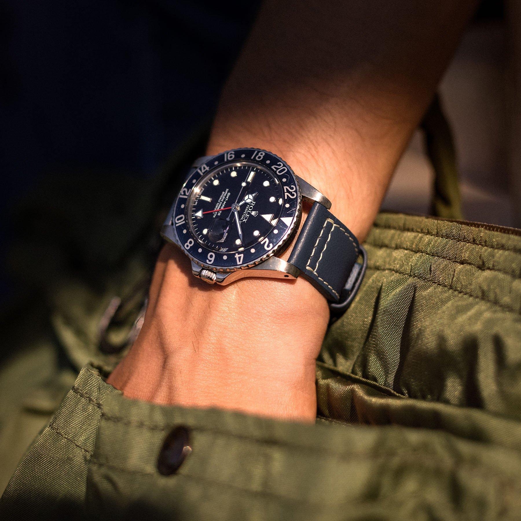 VIPR Blue Aviator Leren Horlogeband
