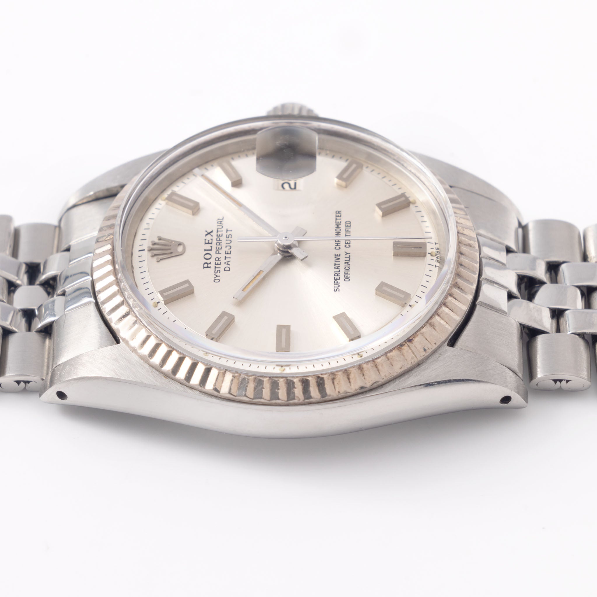 Rolex Datejust rare Singer "block markers silver dial " with box and double punched papers ref 1601