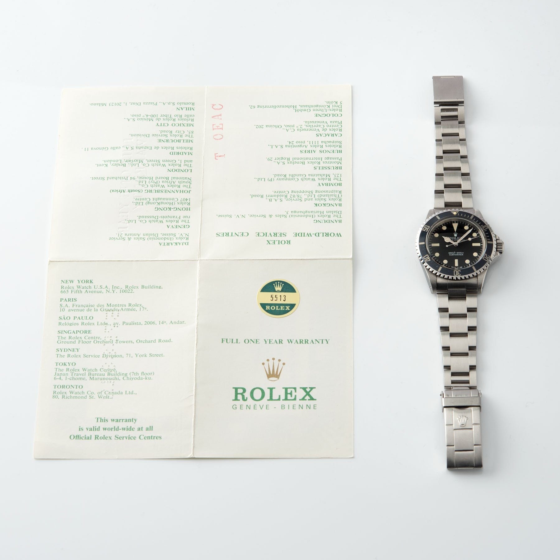 Rolex Submariner Mk 1 Maxi 5513 Box and Papers