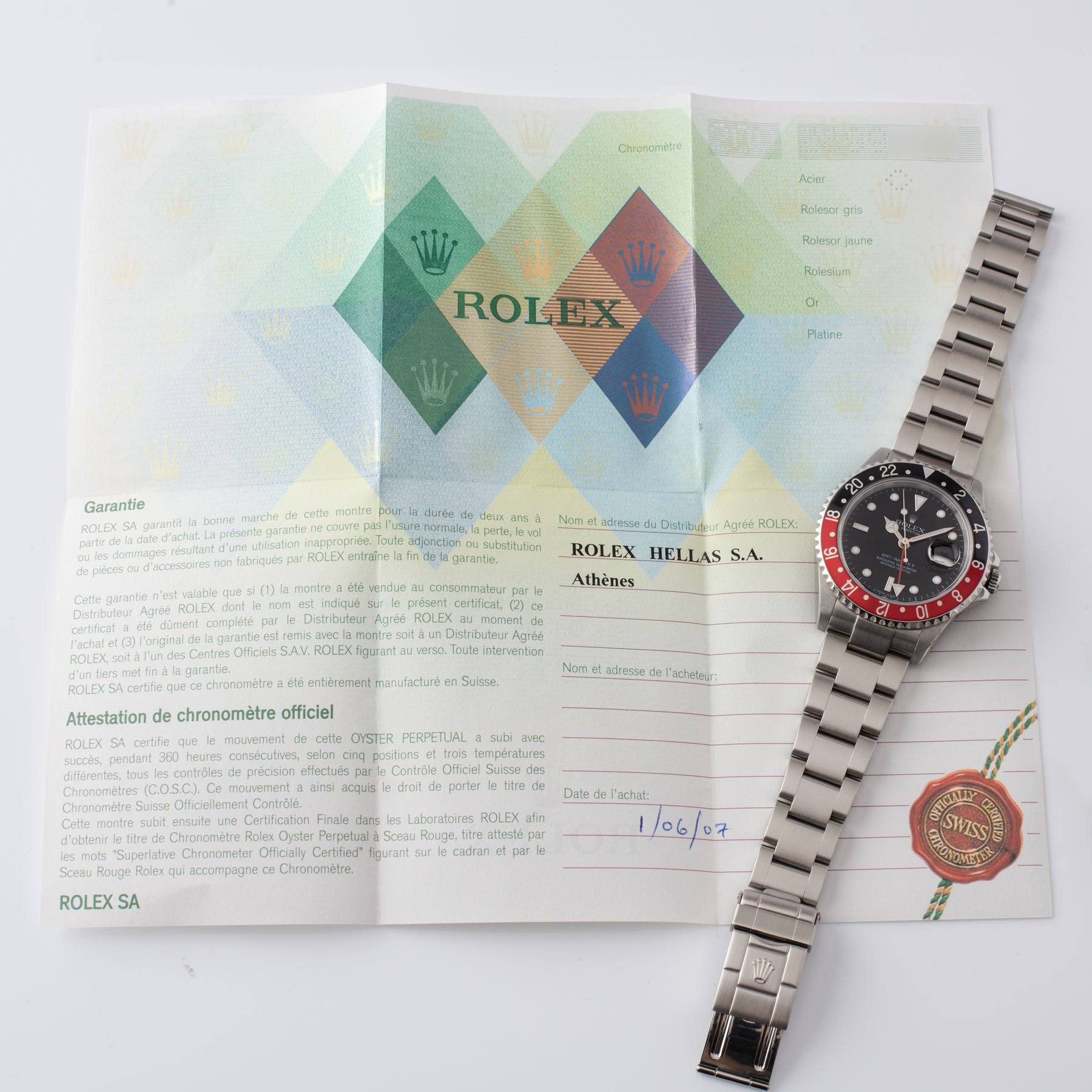 Rolex GMT-Master 2 16710  Rectangular dial Box and Papers