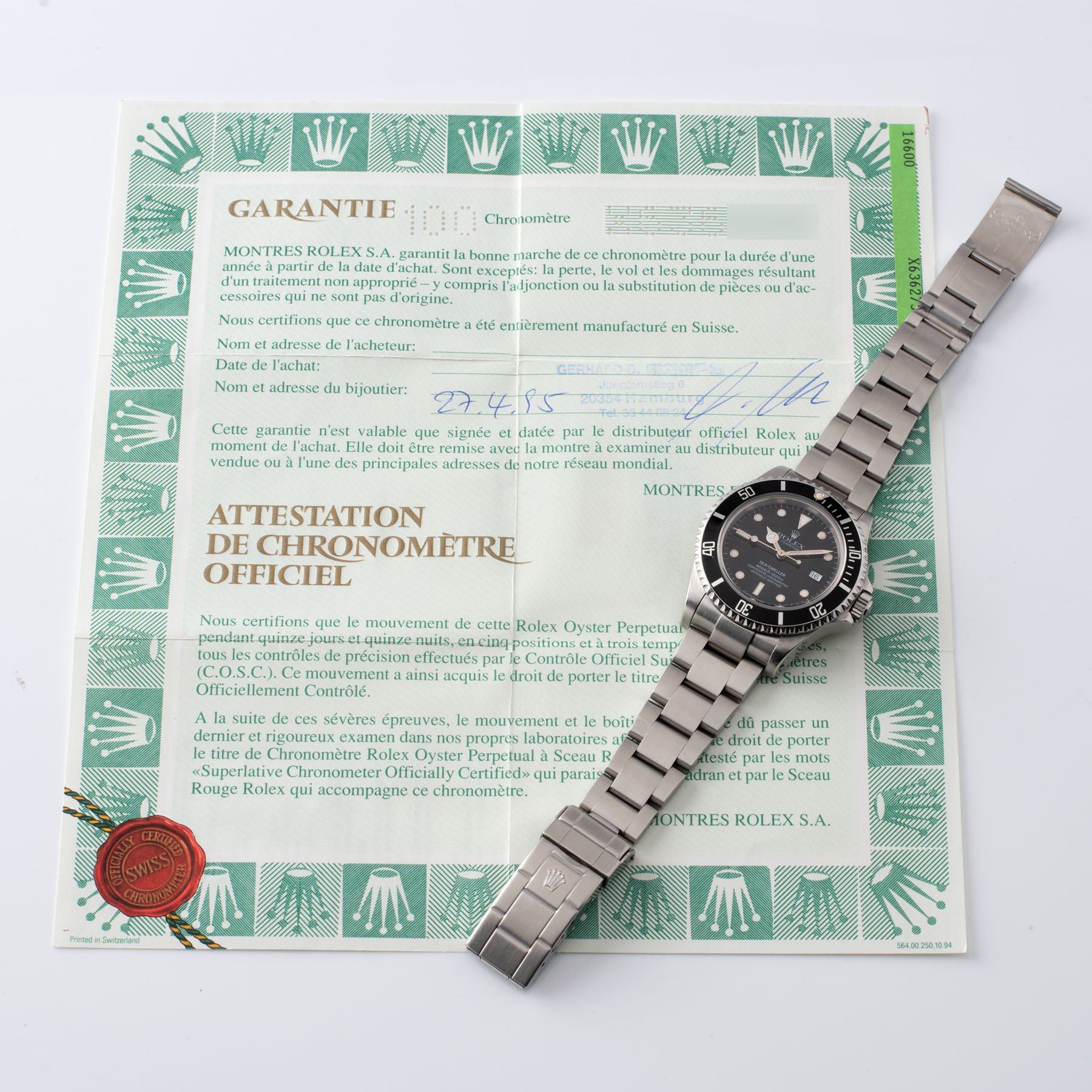 Rolex Seadweller Reference 16600 box and paper set 1995