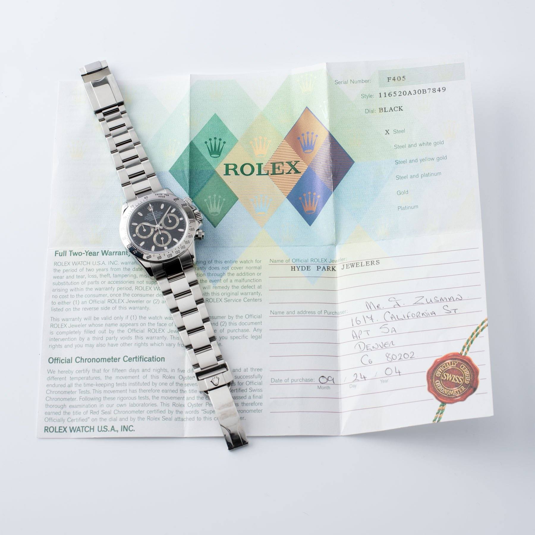 Rolex Daytona Steel 116520 Black Dial Box and Papers set