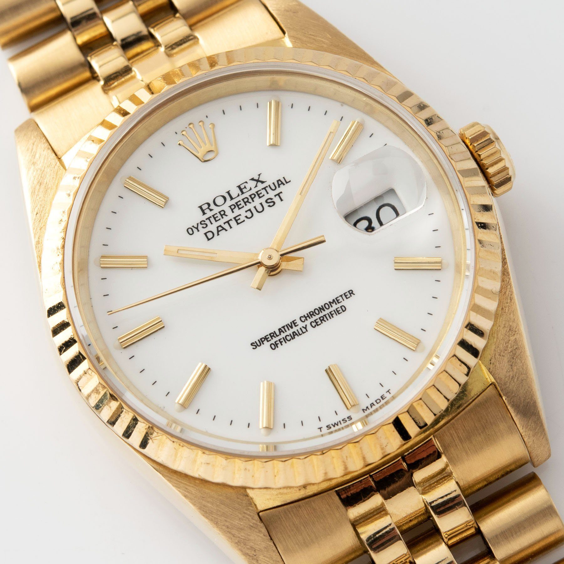 Rolex Datejust Yellow Gold with White Porcelain Dial 16238