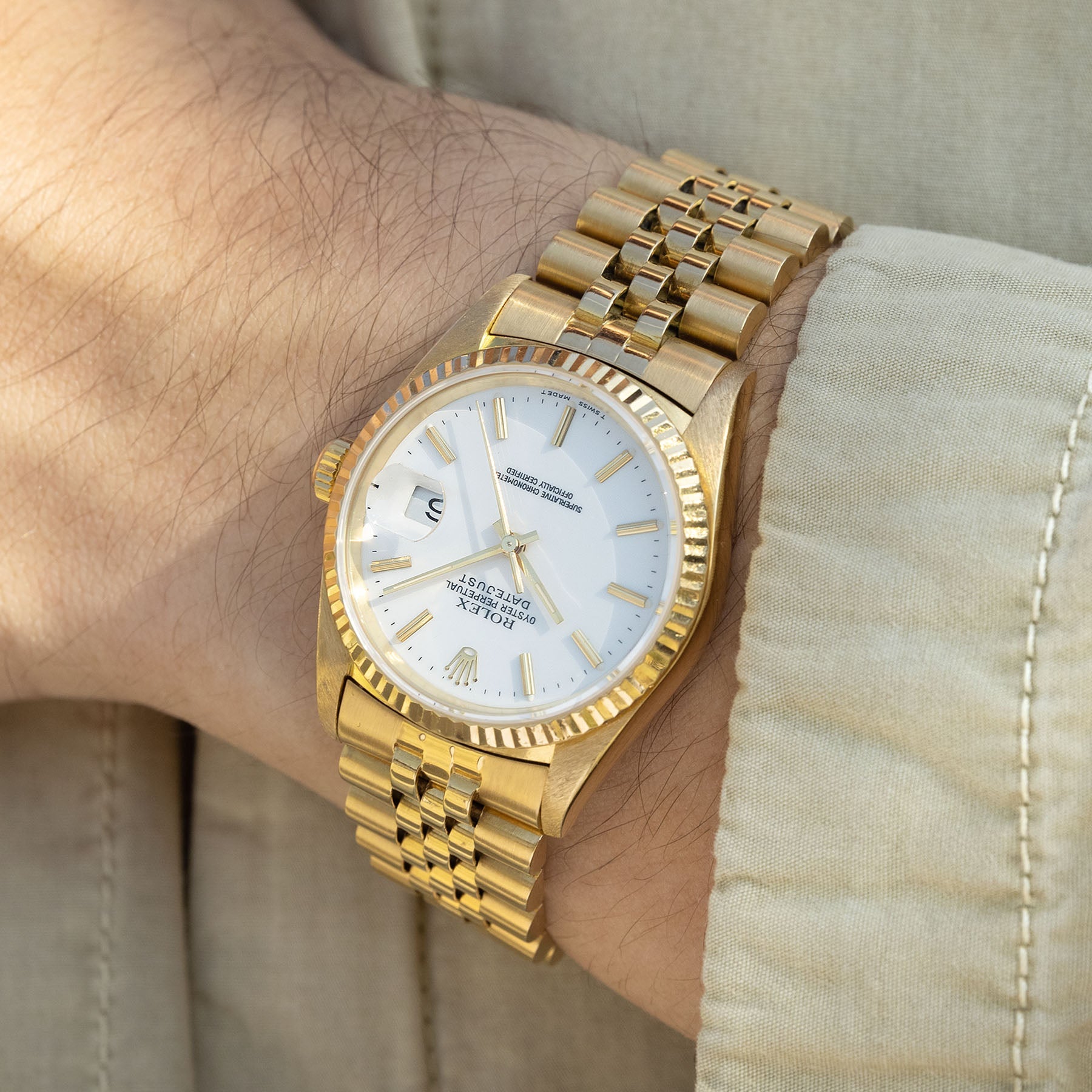 Rolex Datejust Yellow Gold with White Porcelain Dial 16238