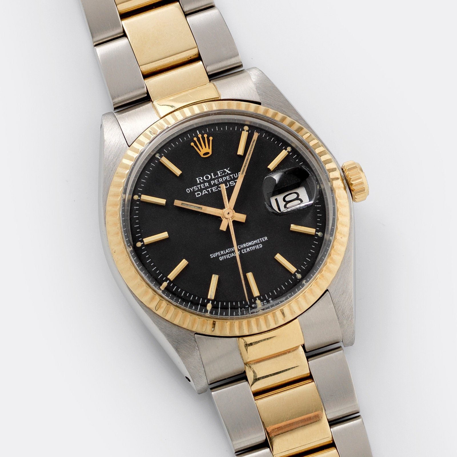 Rolex Datejust Steel and Gold 1601 Black Dial Box and Papers