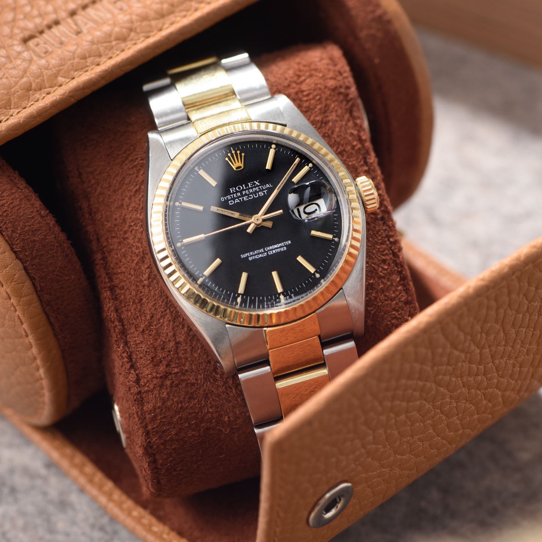 Rolex Datejust Steel and Gold 1601 Black Dial Box and Papers