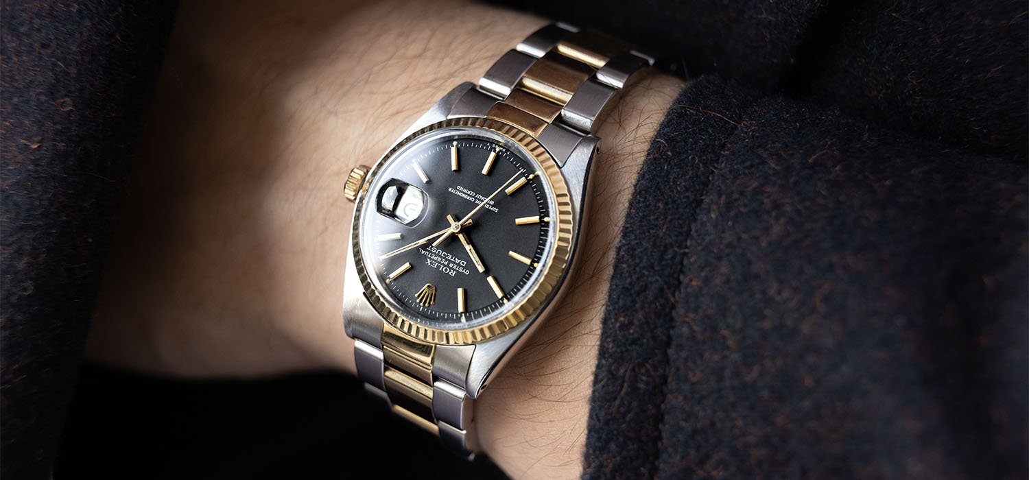 Rolex Datejust Steel and Gold 1601 Black Dial Box and Papers