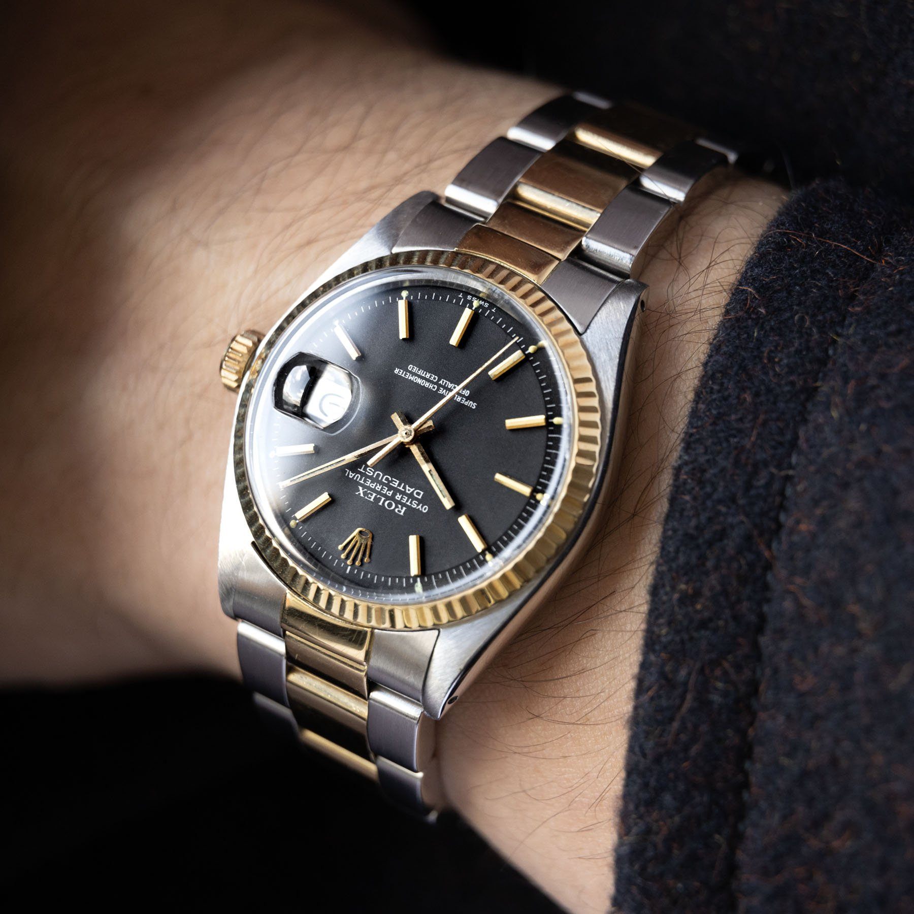 Rolex Datejust Steel and Gold 1601 Black Dial Box and Papers