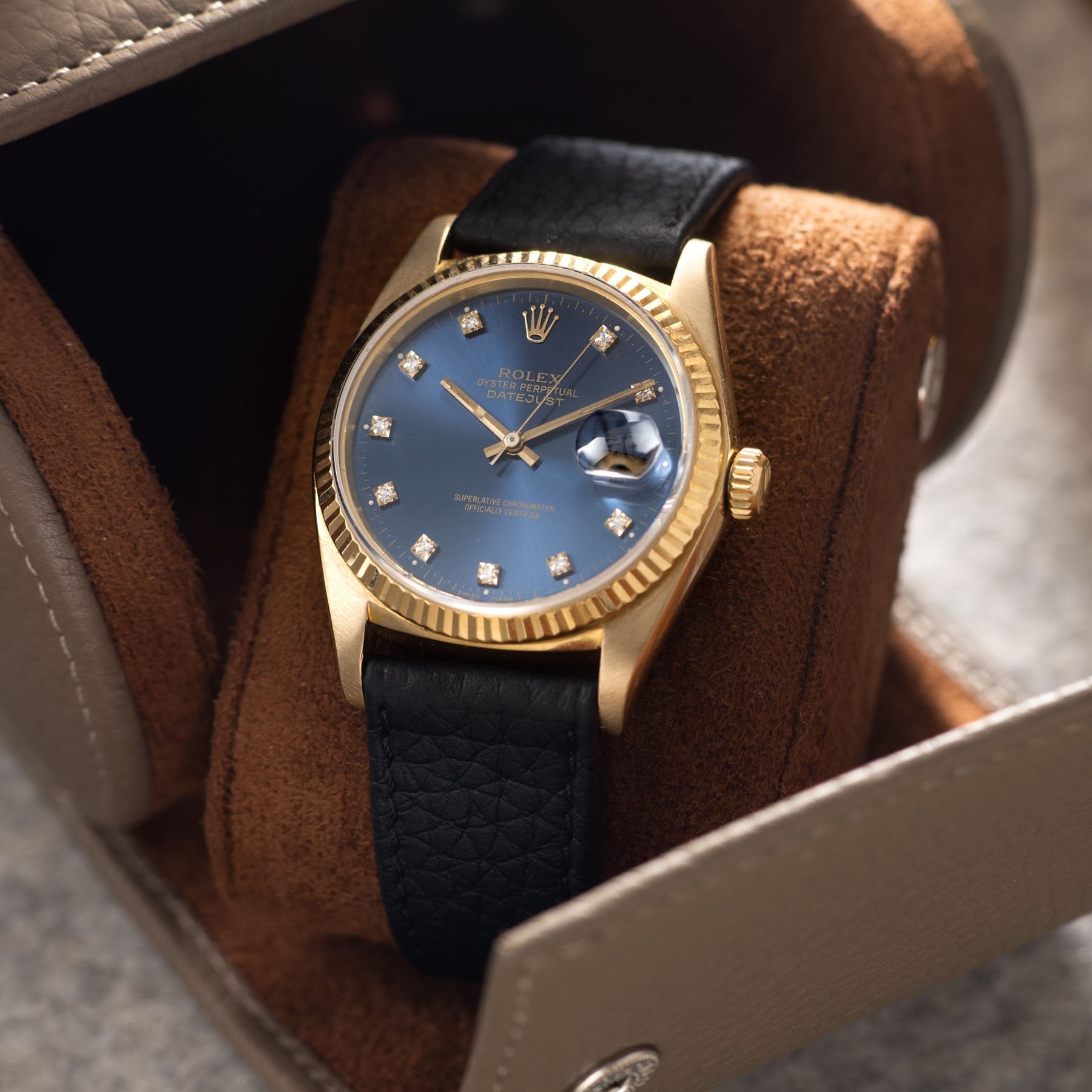 Rolex Datejust Yellow Gold 16018 Blue Diamond Hours Dial