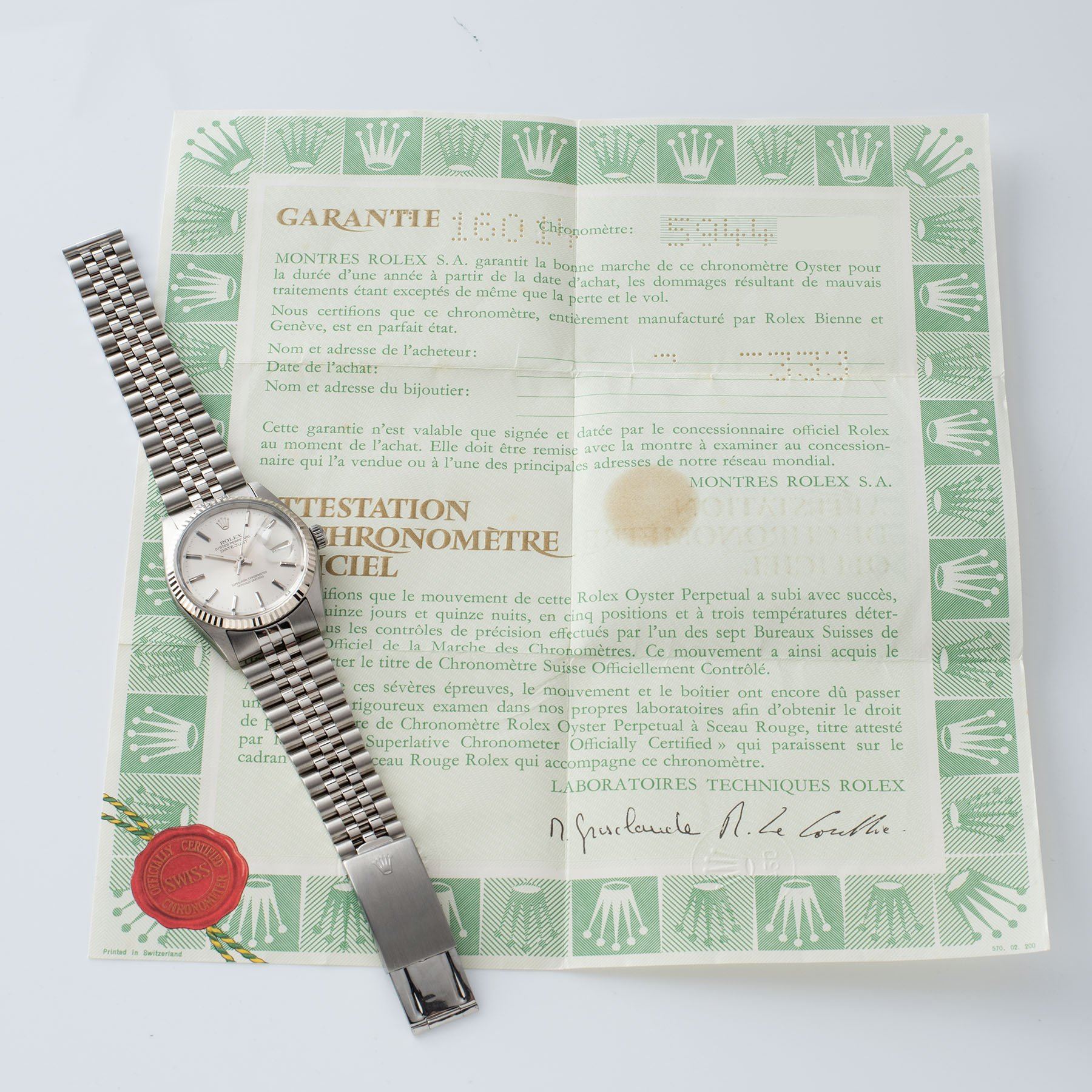 Rolex Datejust Reference 16014 Silver Dial Punched Papers