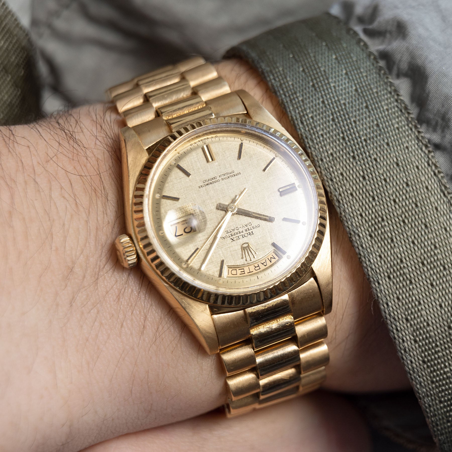 Rolex Day Date Yellow Gold Linen Dial 1803