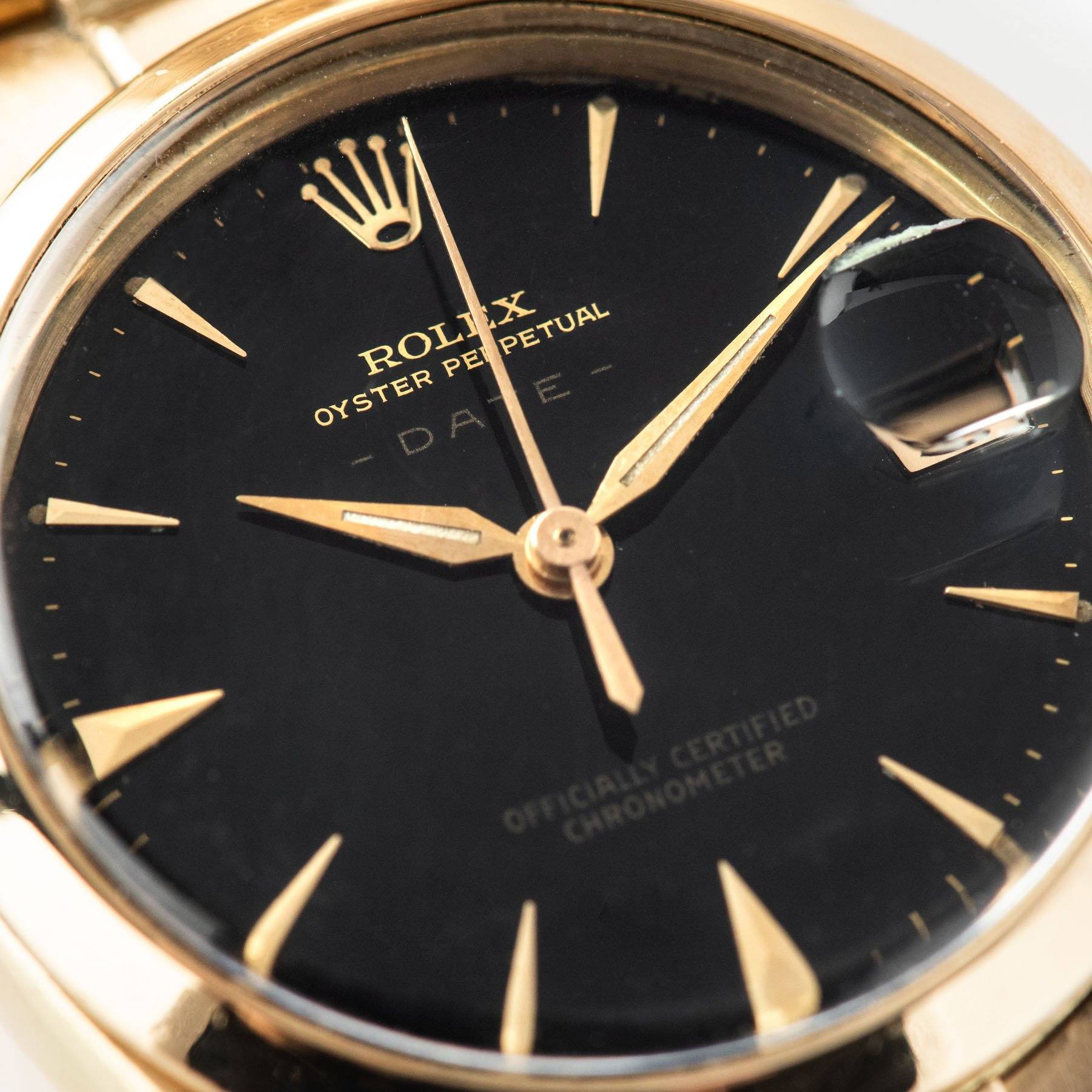 Rolex Oyster Perpetual Date Yellow Gold Gilt Dial 31mm