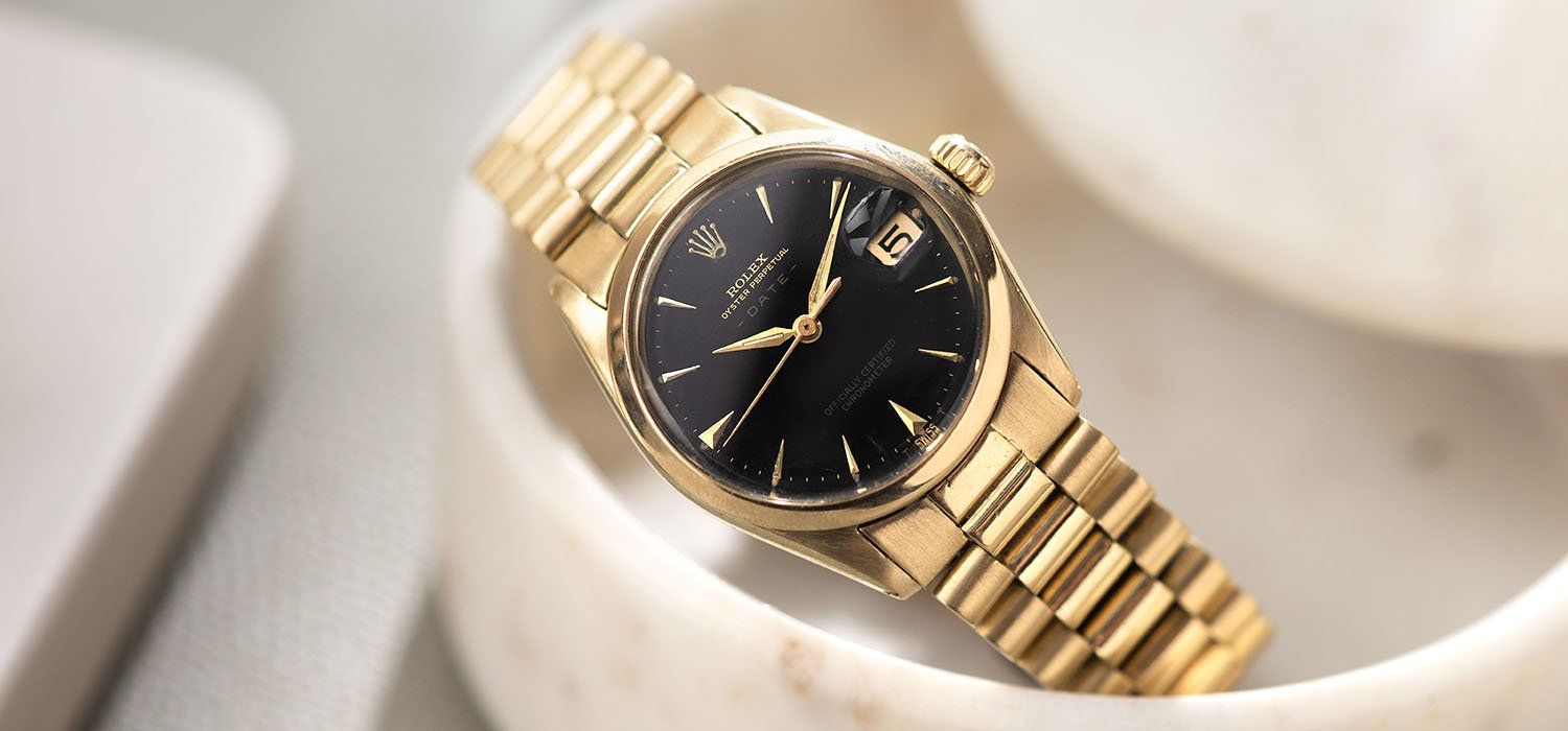 Rolex Oyster Perpetual Date Yellow Gold Gilt Dial 31mm