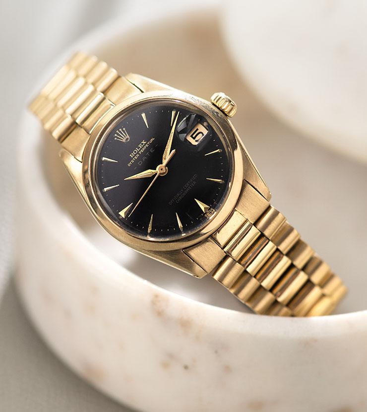 Rolex Oyster Perpetual Date Yellow Gold Gilt Dial 31mm