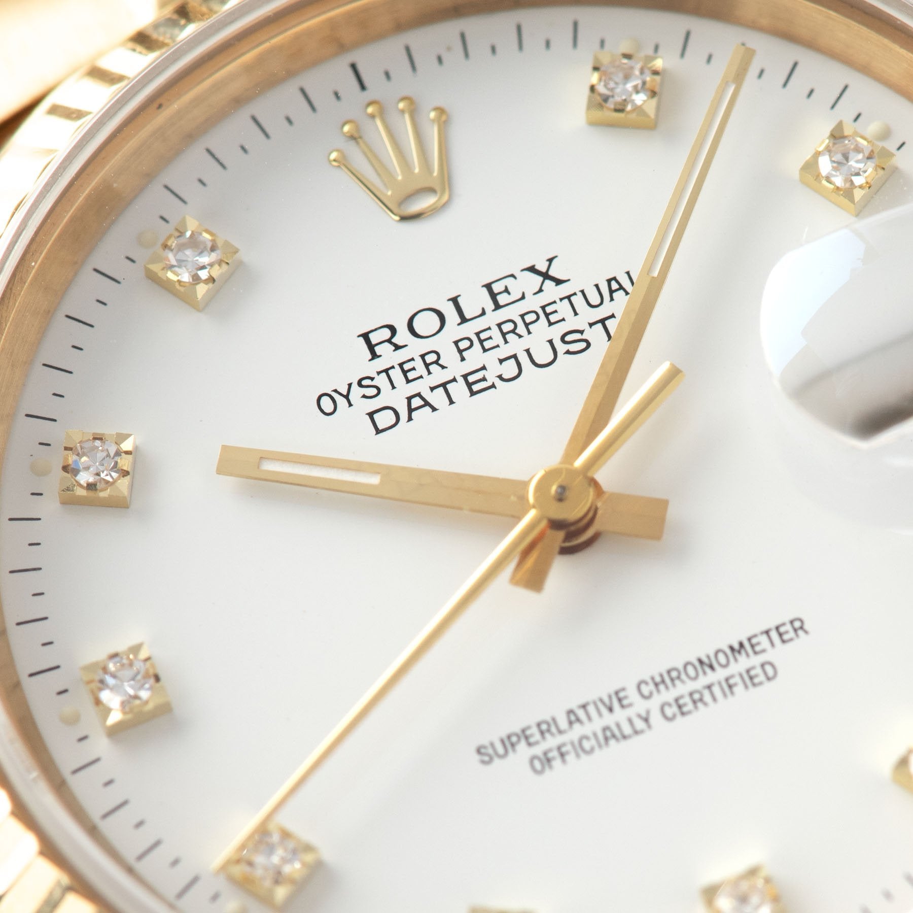 Rolex Datejust Yellow Gold White Diamond Hours Dial 16018