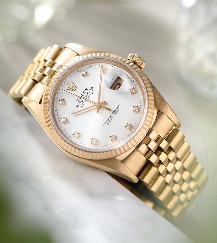 Rolex Datejust Yellow Gold White Diamond Hours Dial 16018