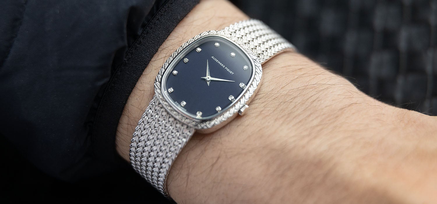 Audemars Piguet Steel Integrated Bracelet Dress Watch Blue Dial