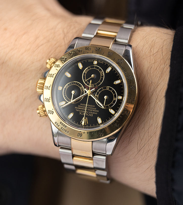 Rolex Daytona Steel and Gold 116523 Black Dial Box and Papers