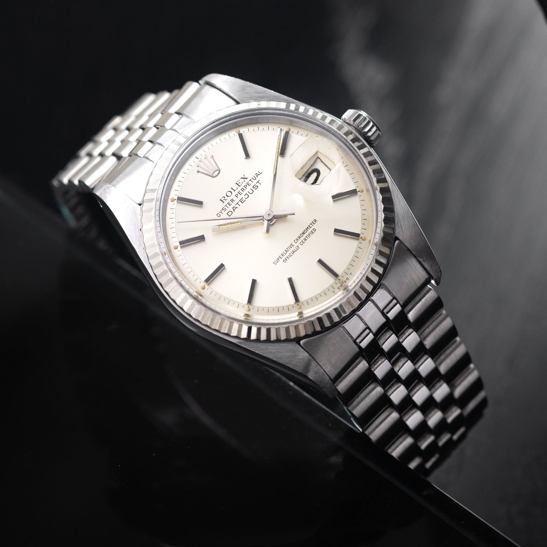 Rolex Datejust 1601 White Gold Bezel Silver Pie Pan Dial