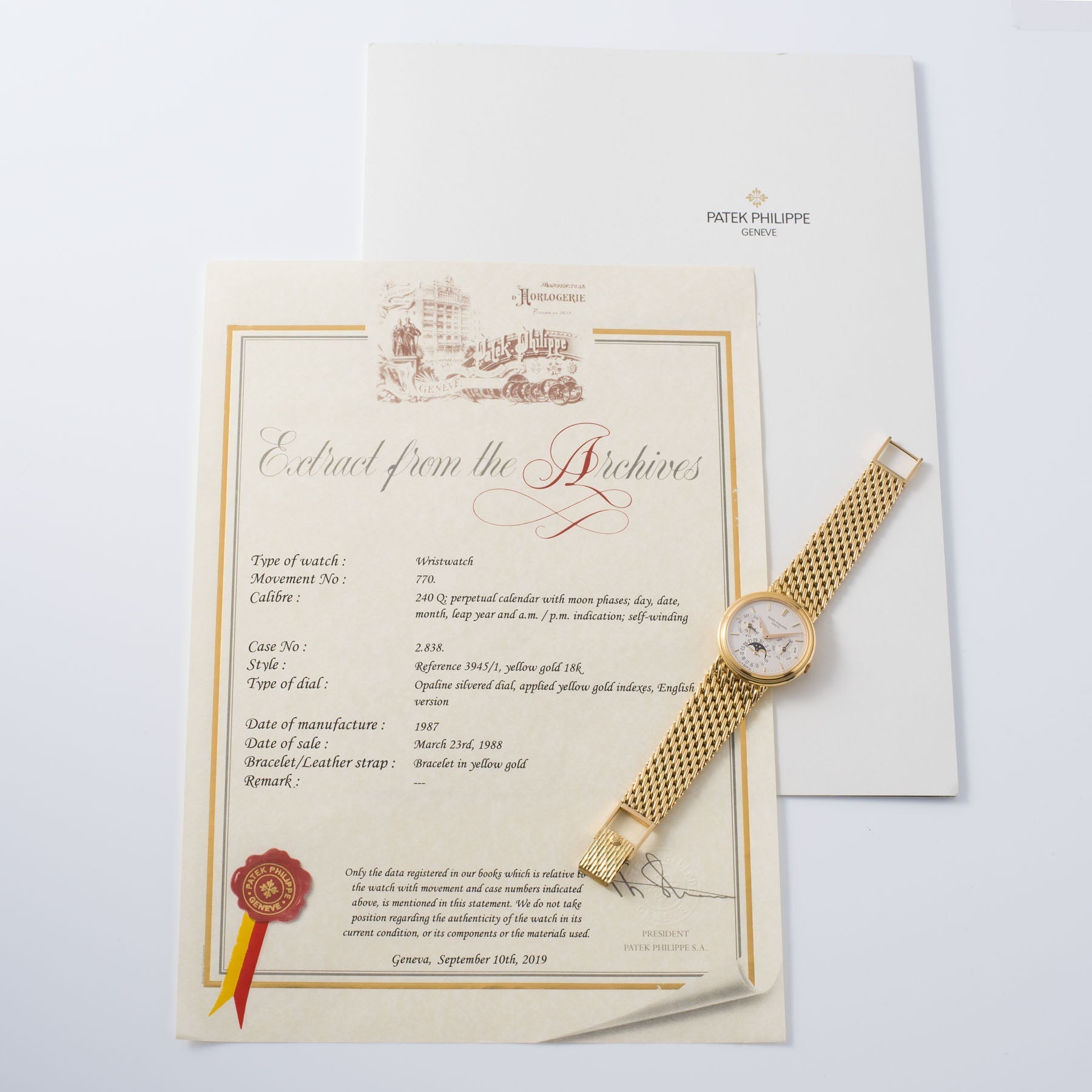 Patek Philippe Perpetual Calendar Yellow Gold Reference 3945/1