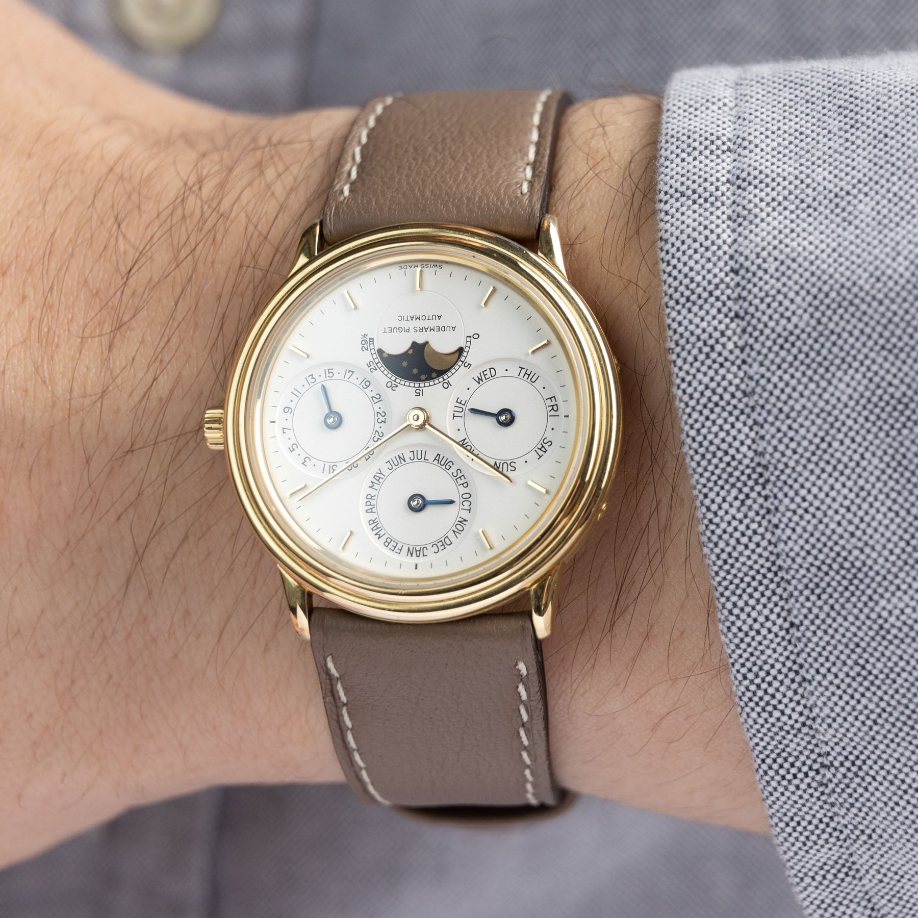 Taupe Grey Leren Horlogeband