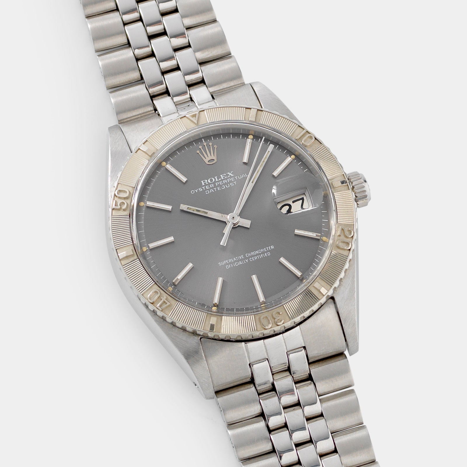 Rolex Datejust Turn-O-Graph 1625 Grey Dial White Gold Bezel