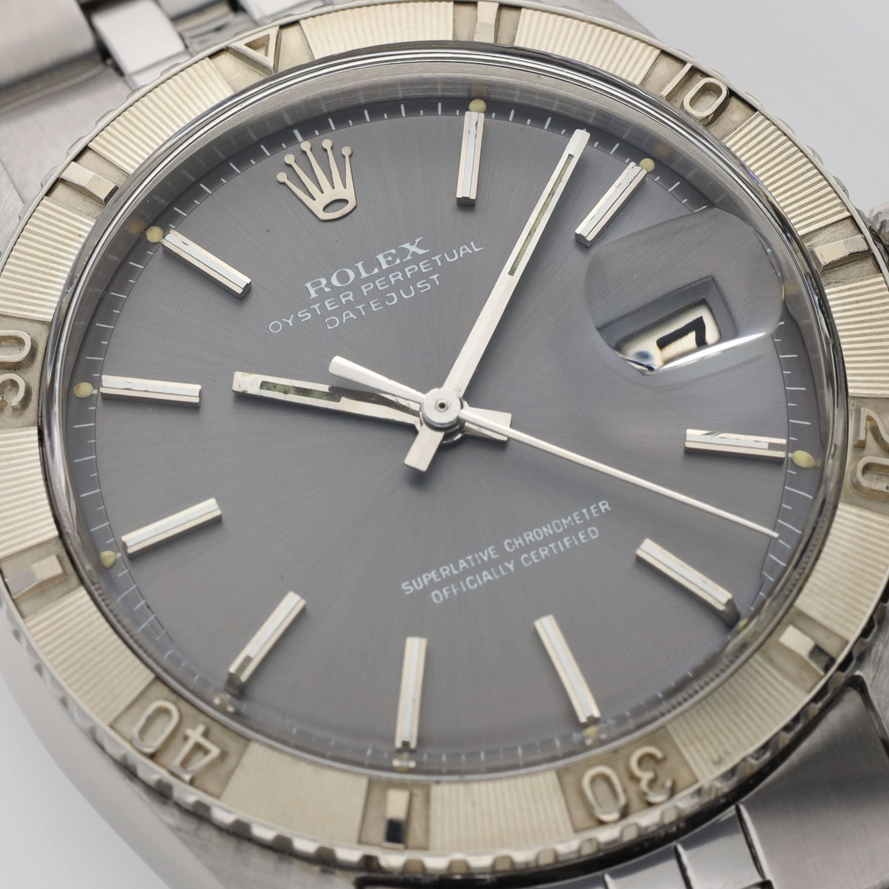 Rolex Datejust Turn-O-Graph 1625 Grey Dial White Gold Bezel