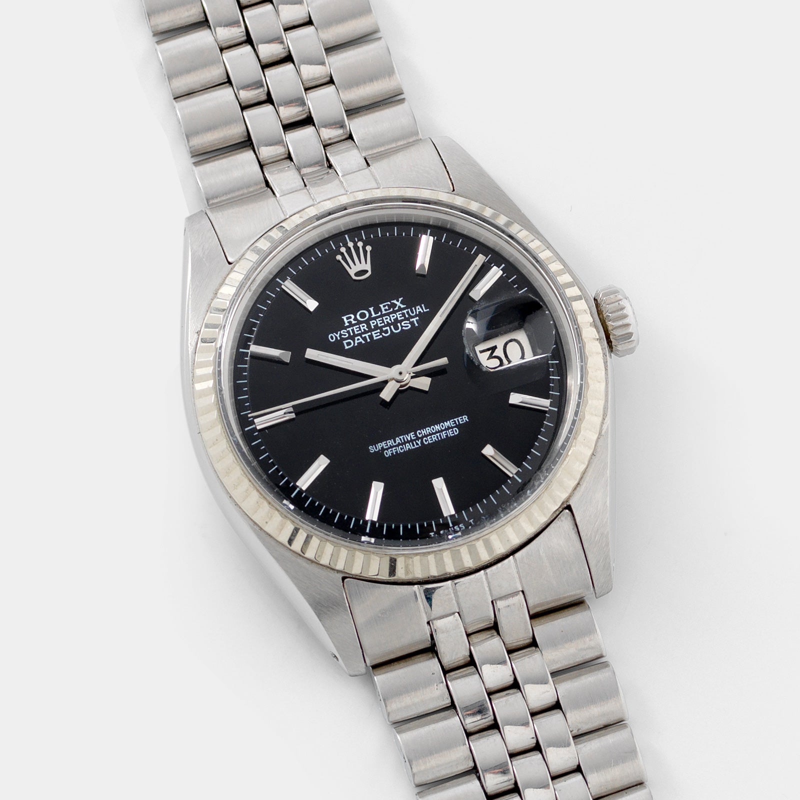 Rolex Datejust 1601 Black Gloss Dial White Gold Bezel