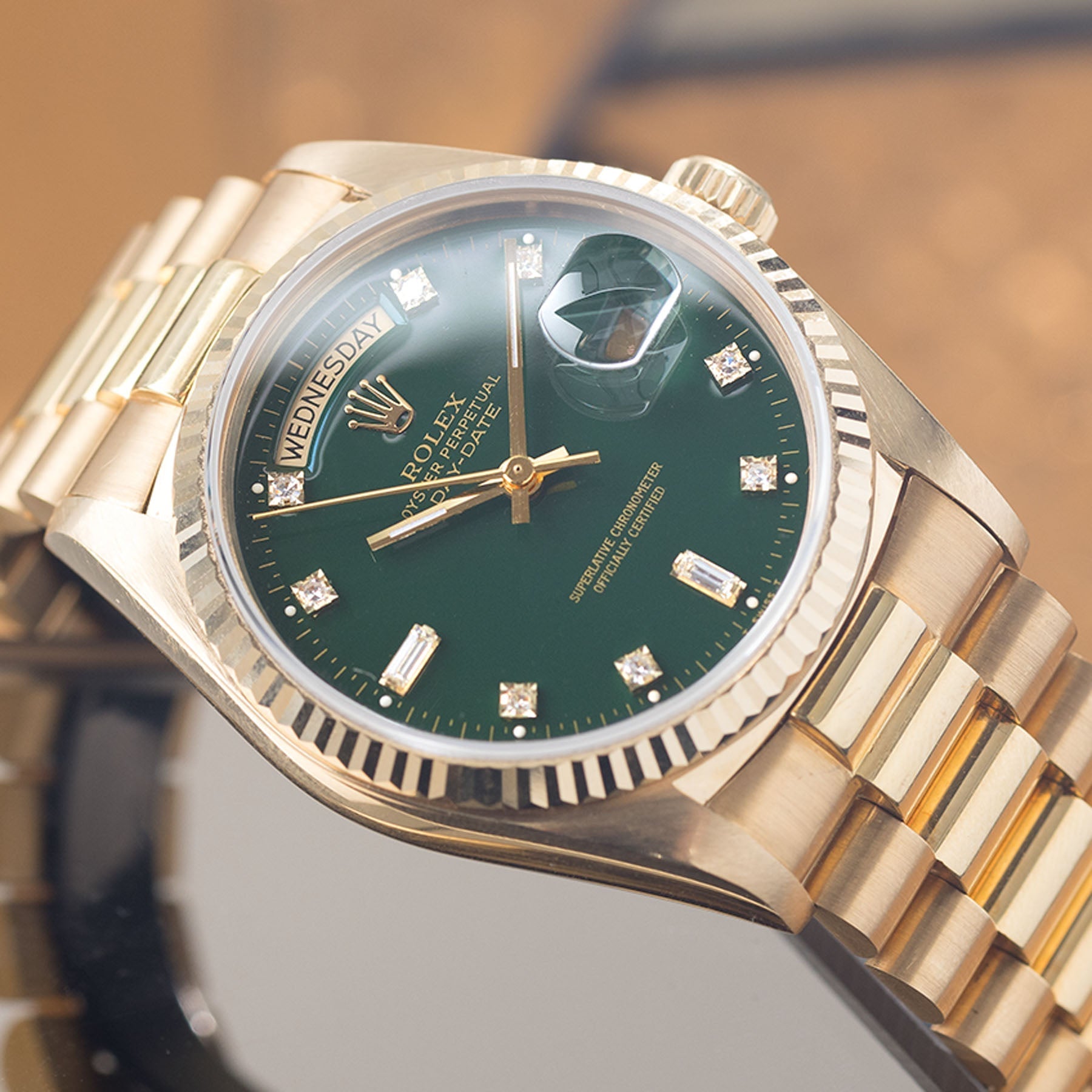 Rolex Day-Date 18038 Green Stella Diamond Dial with Papers