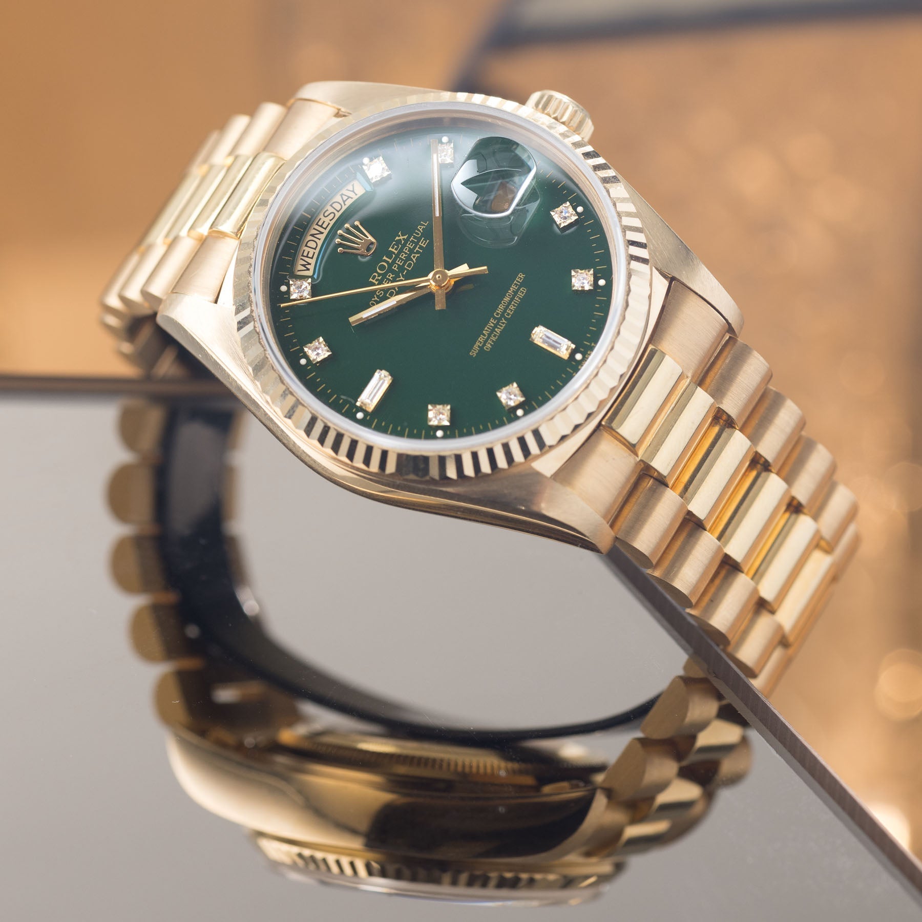 Rolex Day-Date 18038 Green Stella Diamond Dial with Papers