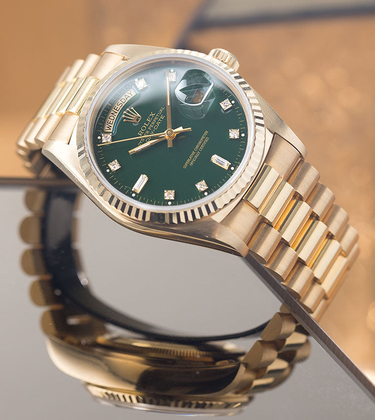 Rolex Day-Date 18038 Green Stella Diamond Dial with Papers