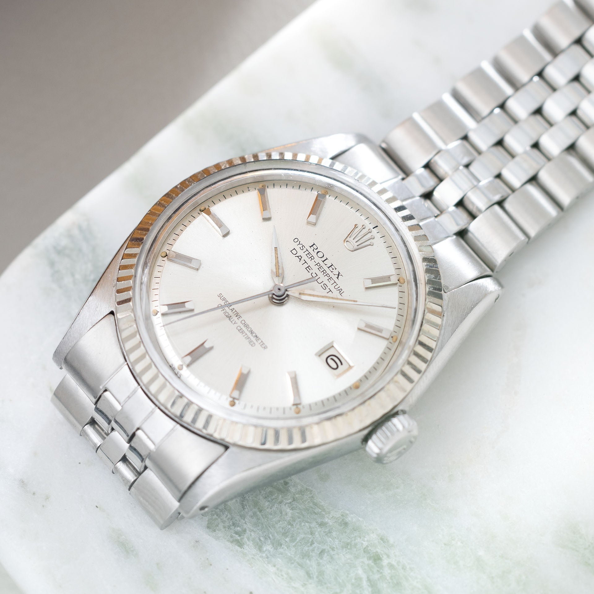 Rolex Datejust 1601 Silver Dial White Gold Bezel