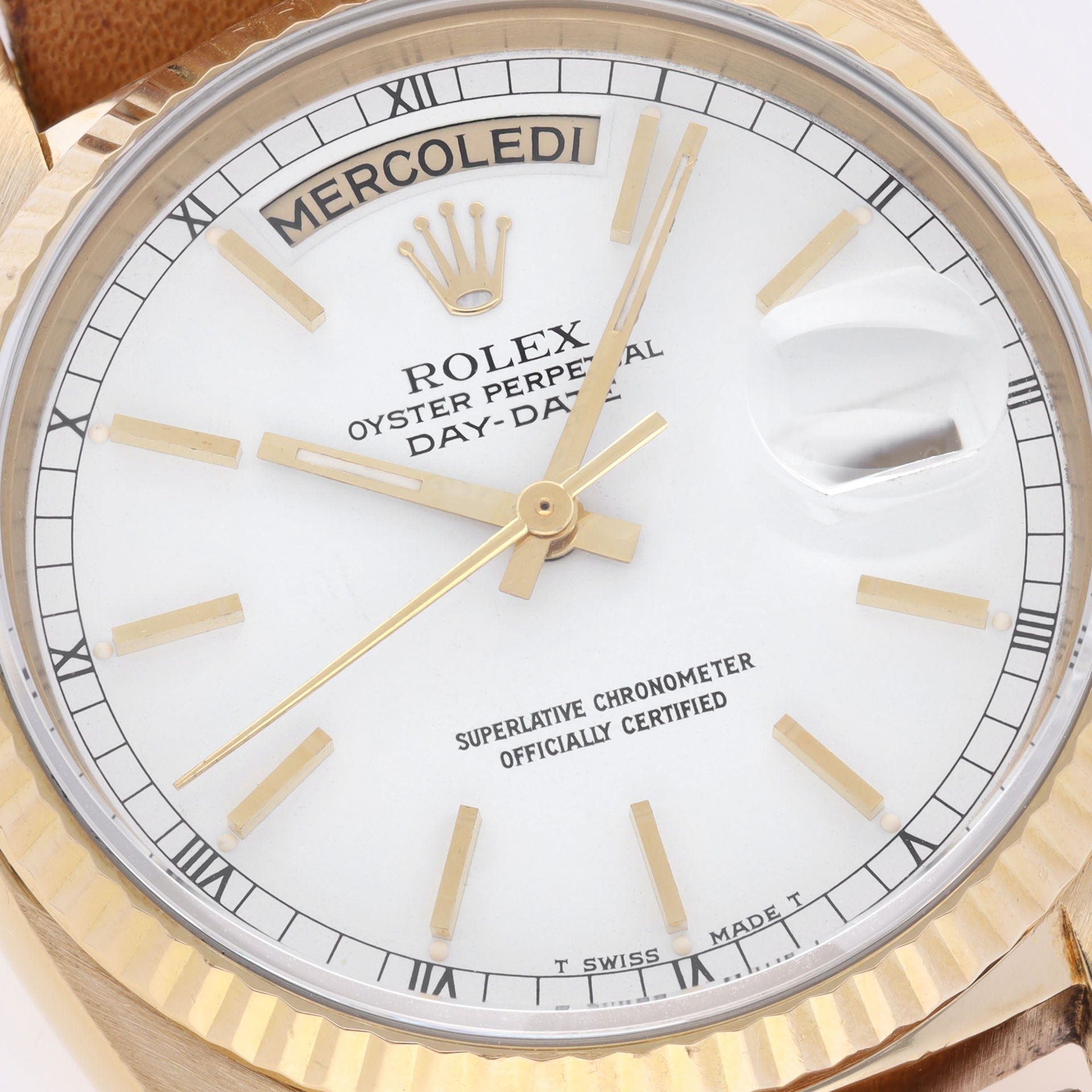 Rolex Day-Date 18038 Yellow Gold White Dial