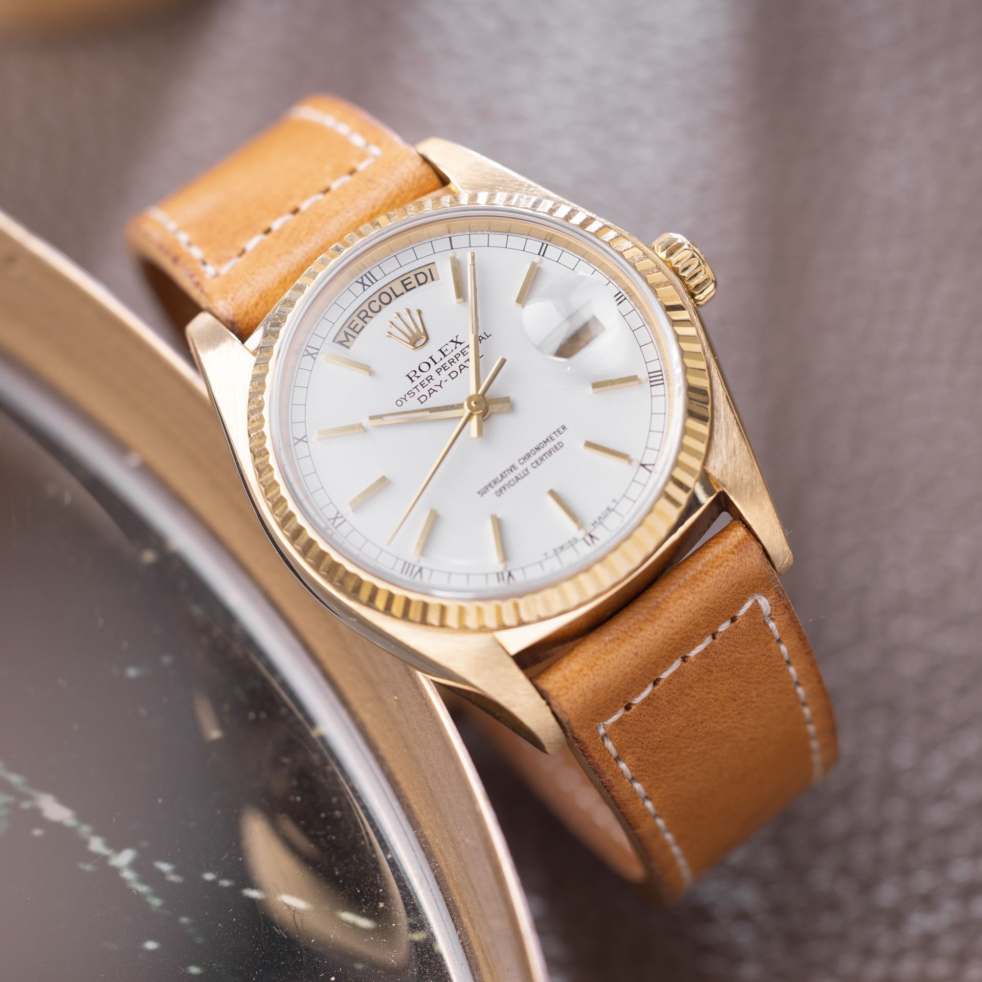 Rolex Day-Date 18038 Yellow Gold White Dial