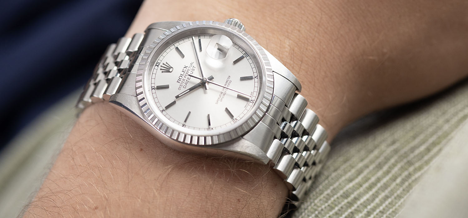 Rolex Datejust 16220 Silver Soleil Dial Box and Papers set