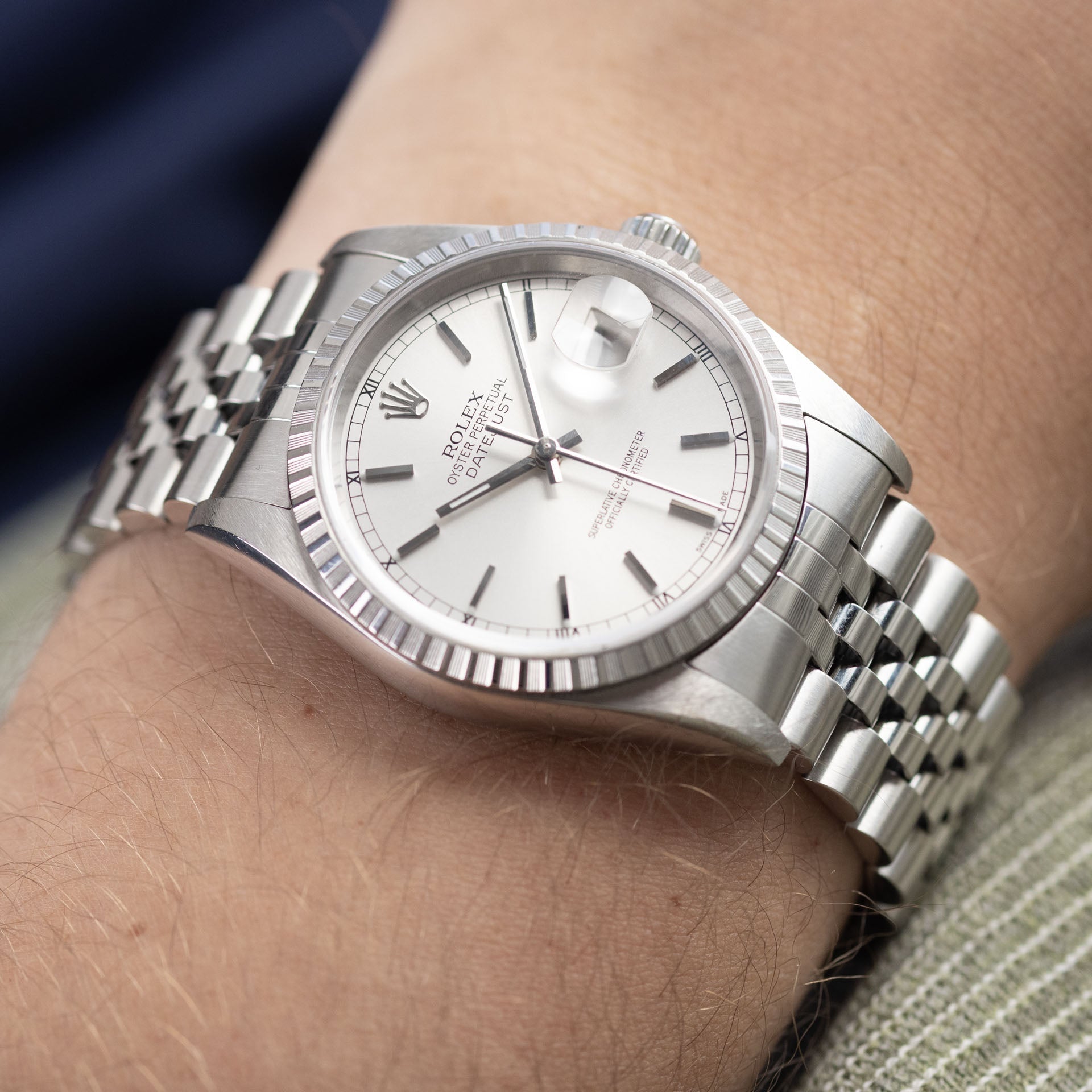 Rolex Datejust 16220 Silver Soleil Dial Box and Papers set