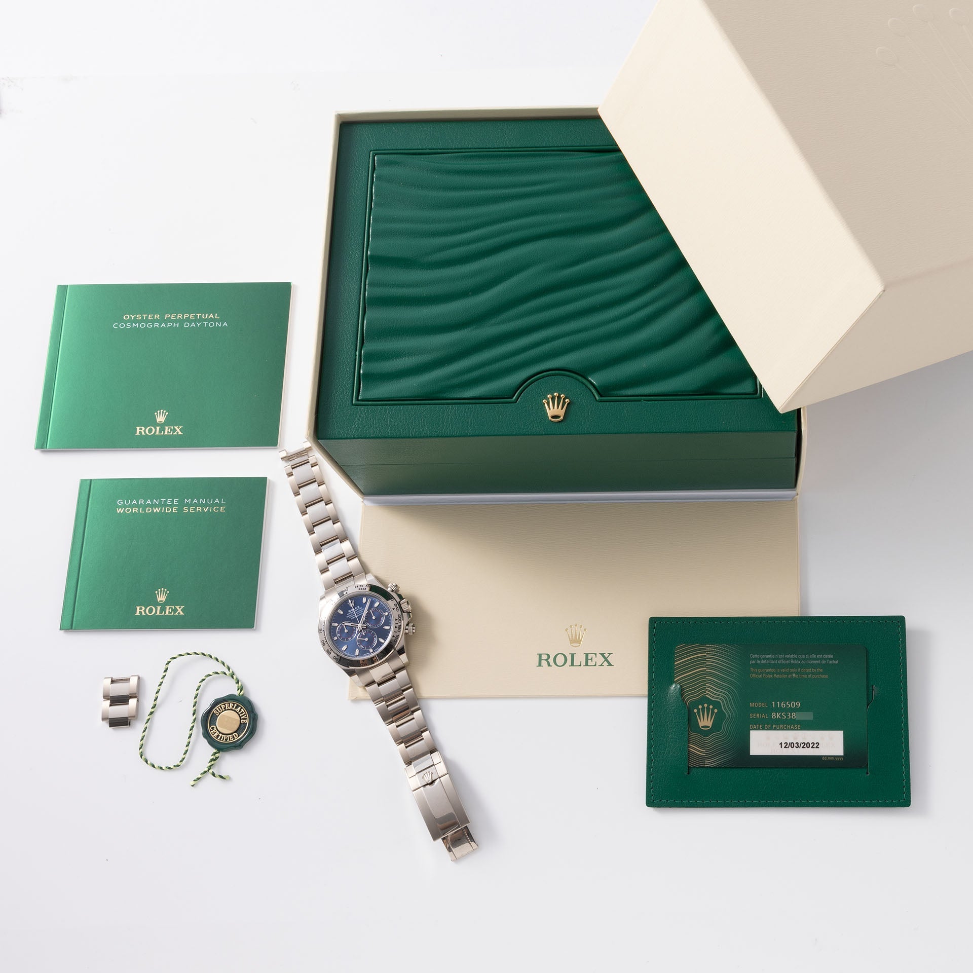 Rolex Daytona 116509 White Gold Blue Dial Full Set