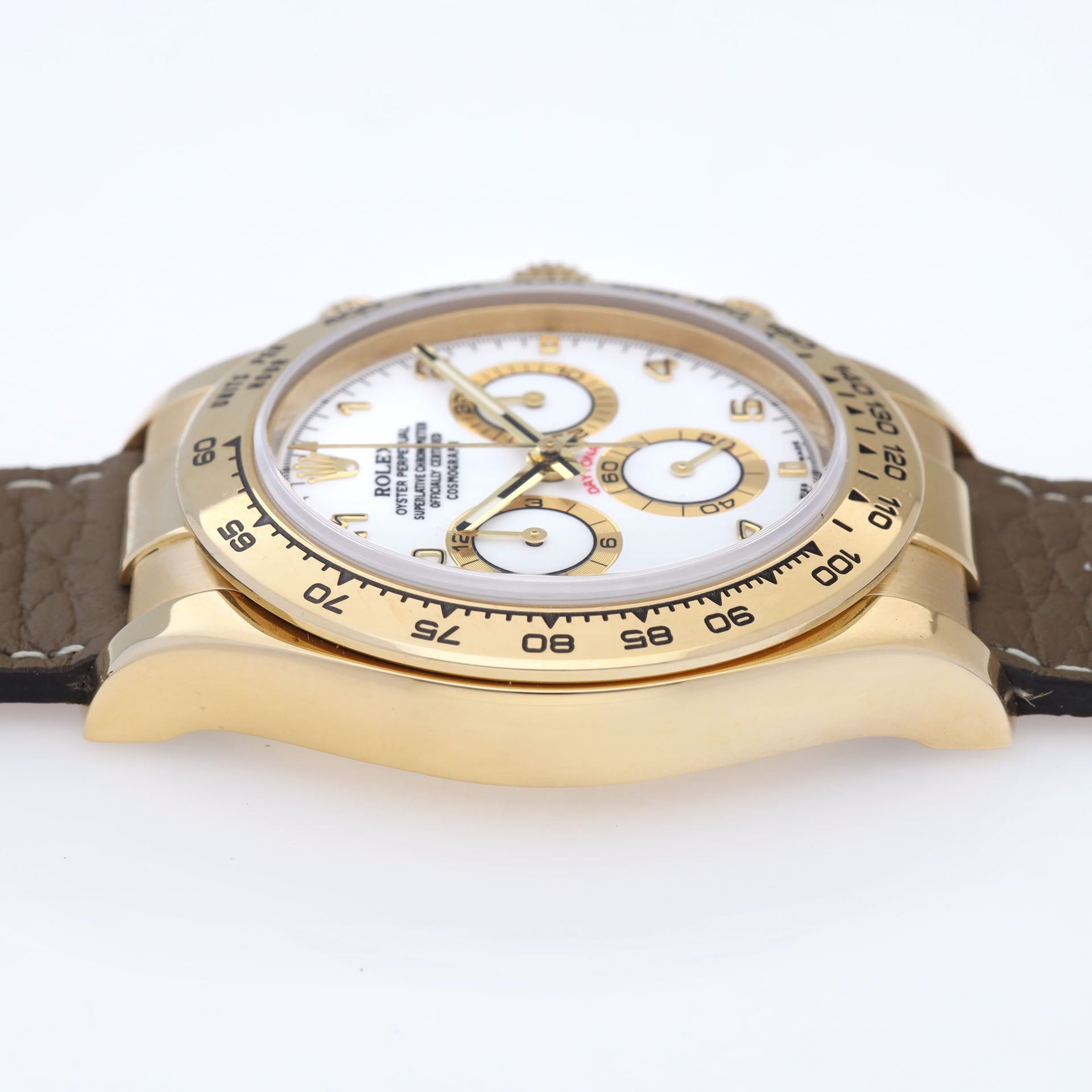 Rolex Daytona 116518 Yellow Gold Rare White Porcelain Dial with Papers