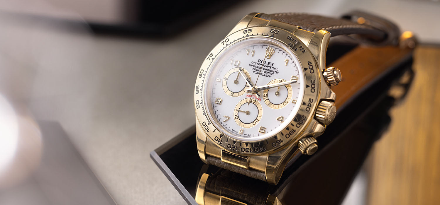 Rolex Daytona 116518 Yellow Gold Rare White Porcelain Dial with Papers