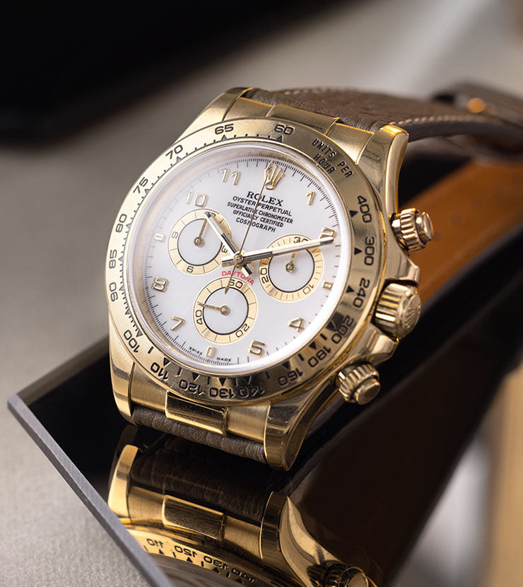 Rolex Daytona 116518 Yellow Gold Rare White Porcelain Dial with Papers