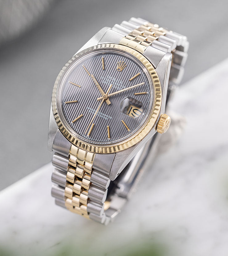 Rolex Datejust 16013 Steel and Yellow Gold Grey Tapestry Dial