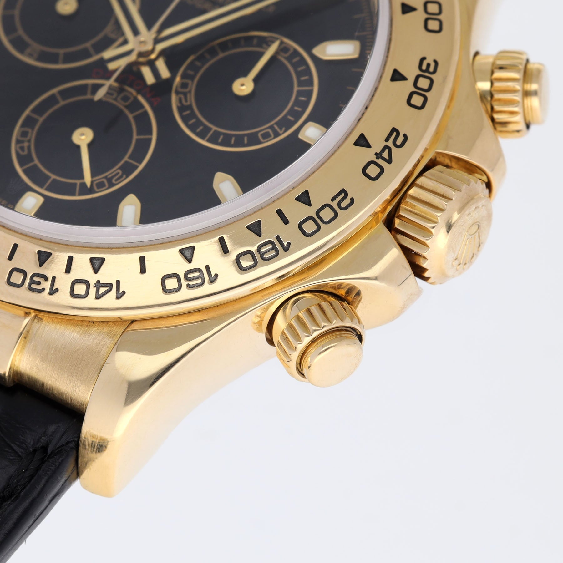 Rolex Daytona 116518 Yellow Gold Case Black Dial Leather Strap